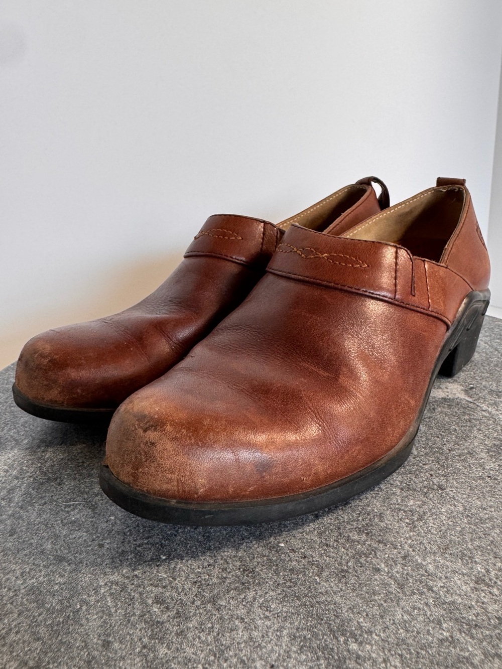 Ariat Paddock Brown Leather Western Mules Shoes Heels 6